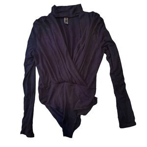 FOREVER 21 Bodysuit Large Stretchy Black W/ Peek A Boo Chest